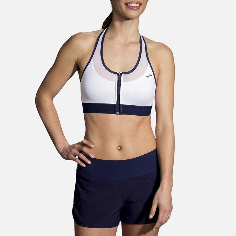 Brooks FastForward Zip Running Bra - Women's - White (58710-AQJM)